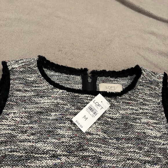 Loft Black White Multi Color Fringe Tweed Sleeveless Shirt Dress Women's Medium - Picture 3 of 8